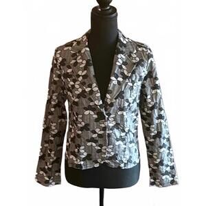 Be Good Womens Blazer Large Gray Black White Floral Jacket Boho